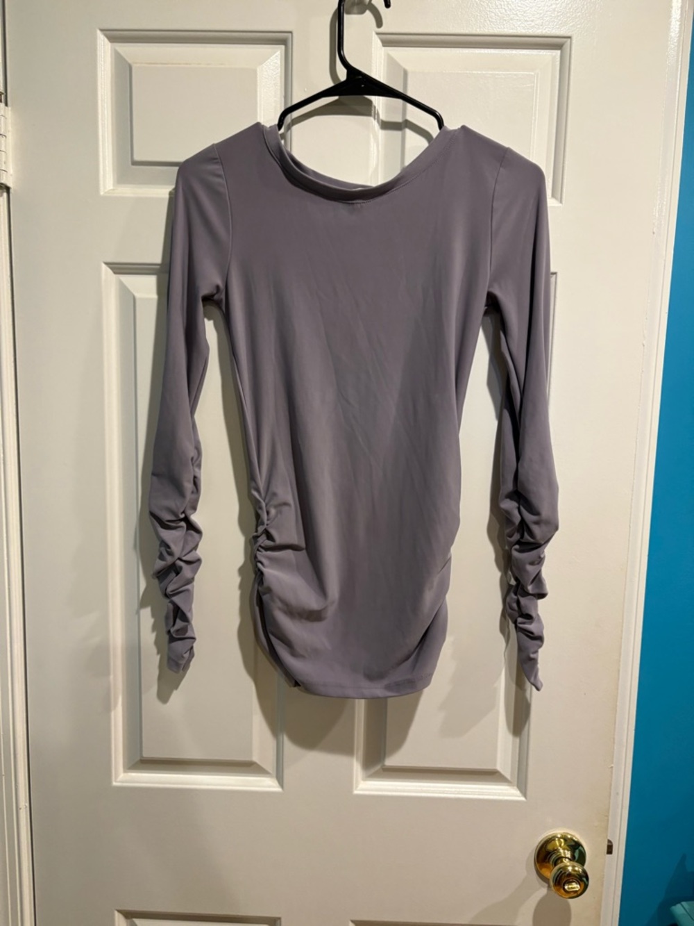 Garfield &Marks vintage slim fitting stretchy ruched top lavender gray XS S